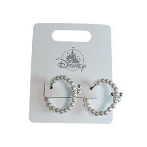 Disney Silver-Tone Mickey Mouse Rhinestone Faux Pearl Hoop Earrings